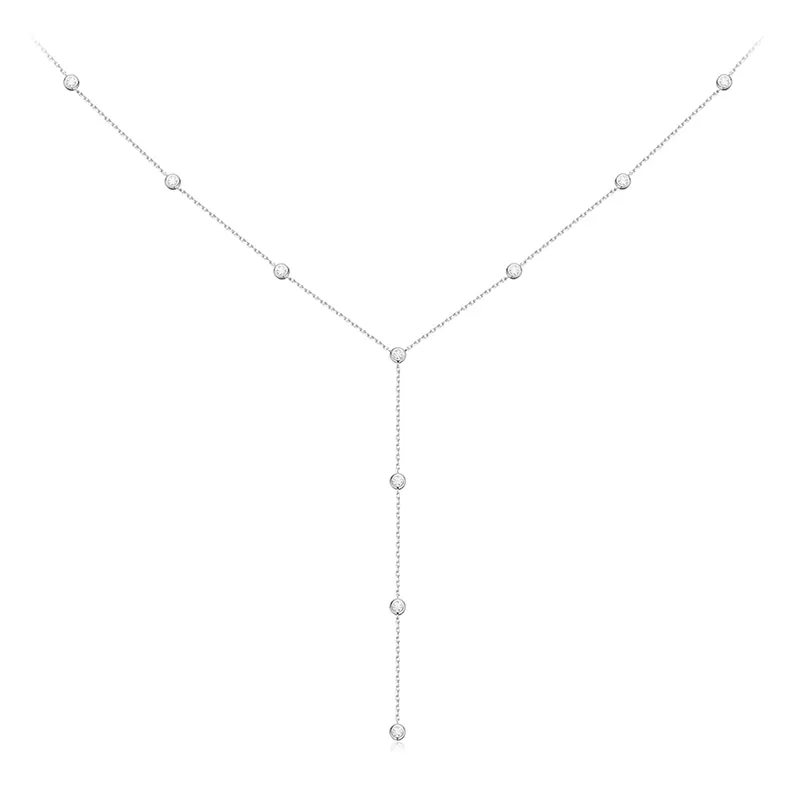 0.1 TCW Round Moissanite Diamond Bezel Lariat Necklace