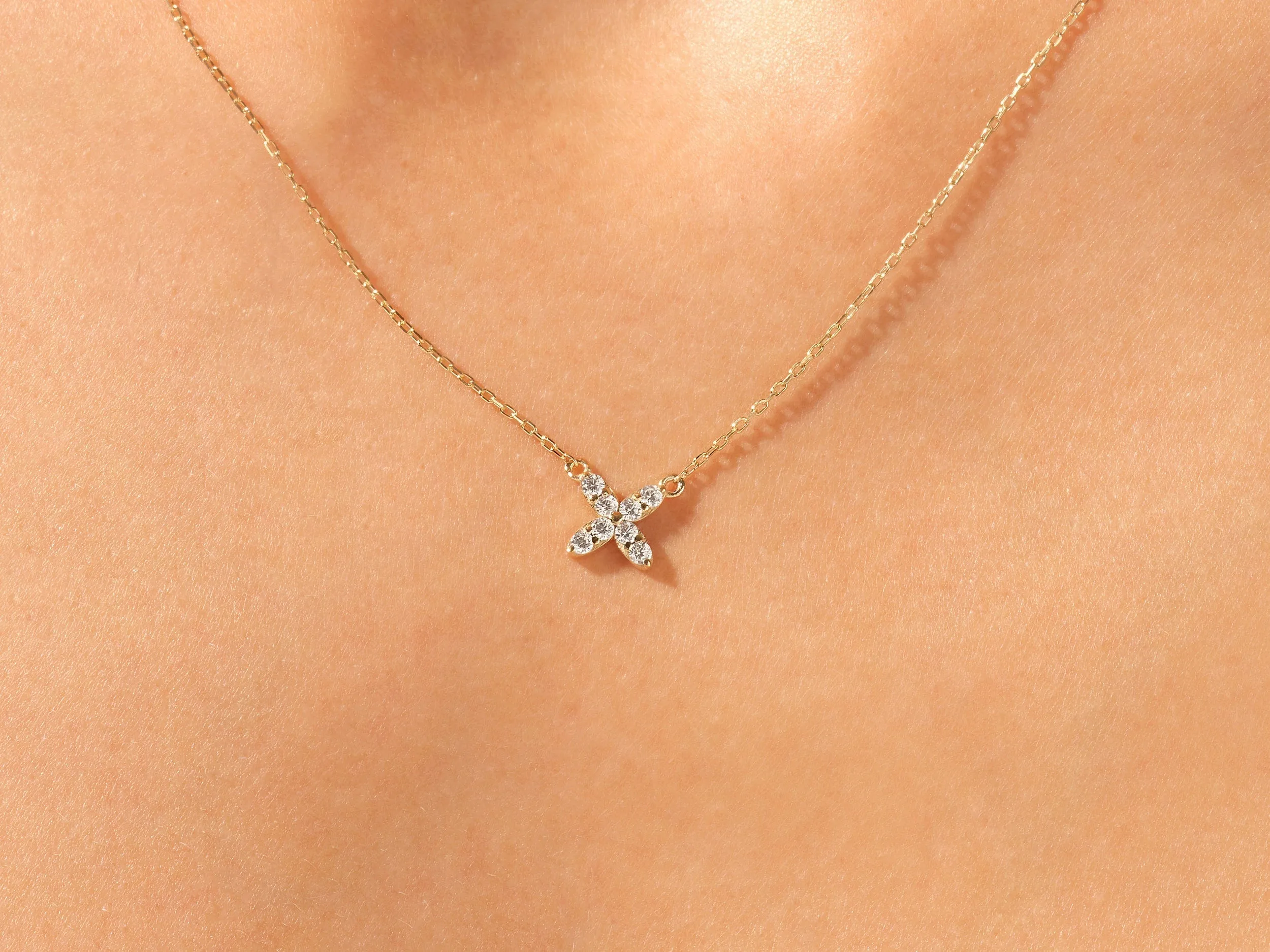 0.24 TCW Round Moissanite Diamond Clover Necklace