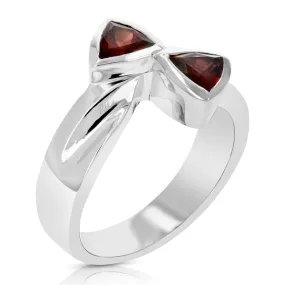 0.80 cttw Garnet Ring .925 Sterling Silver with Rhodium Plating Triangle Shape