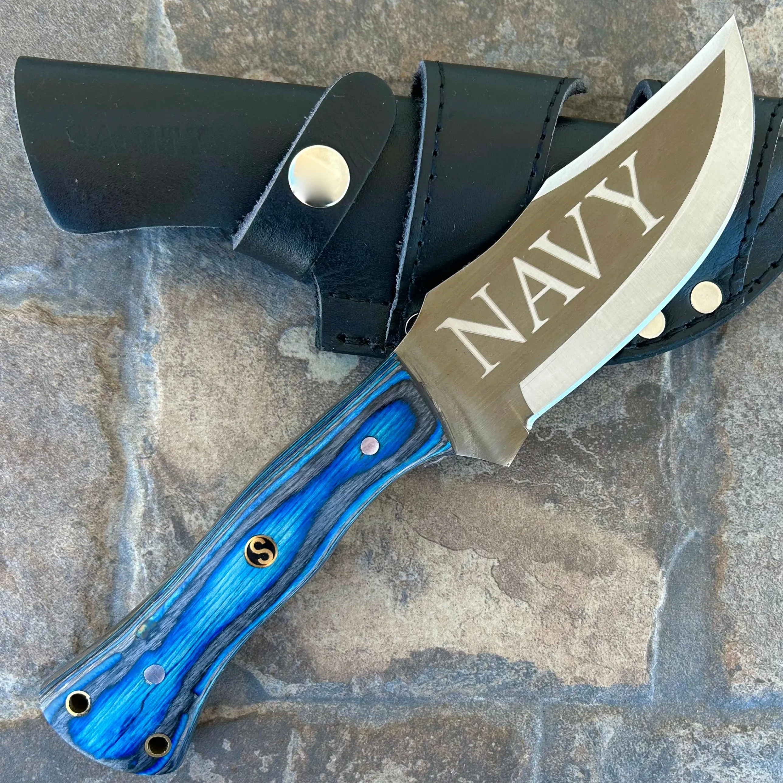 10” Rough Rider Series - Navy - Blue & Black Wood - D2 Steel - Horizontal & Vertical Carry - CUS48