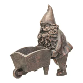 10.6" Gnome Statue - Bronze Gnome with Wheelbarrow Planter