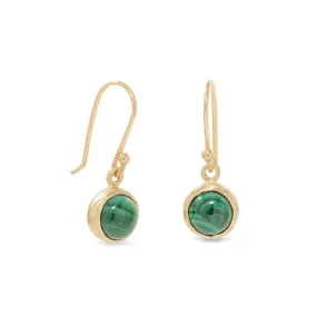 10K Semi-Precious Stone Drop Earrings in Malachite