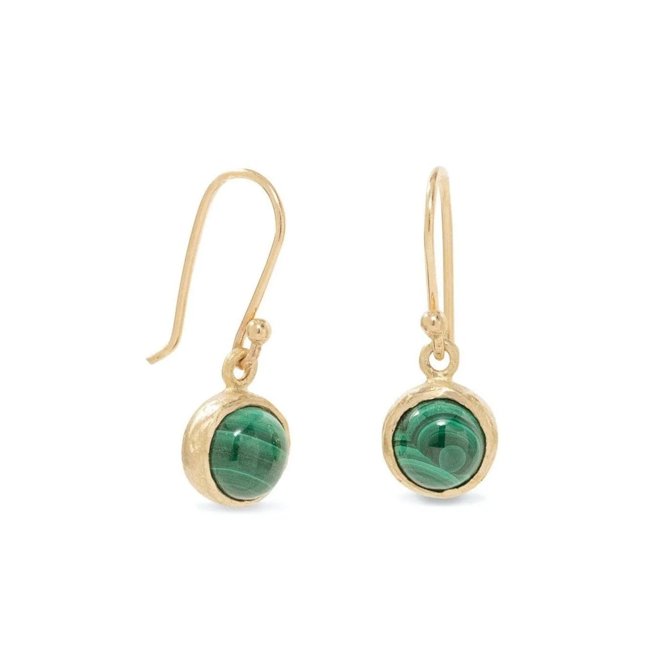 10K Semi-Precious Stone Drop Earrings in Malachite