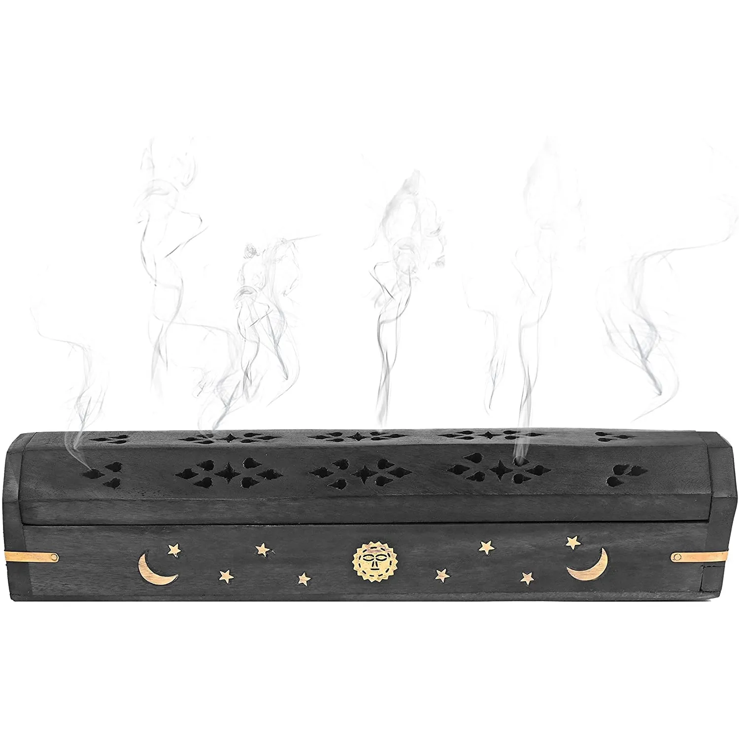 12" Celestial Black Wood Incense Box Burner