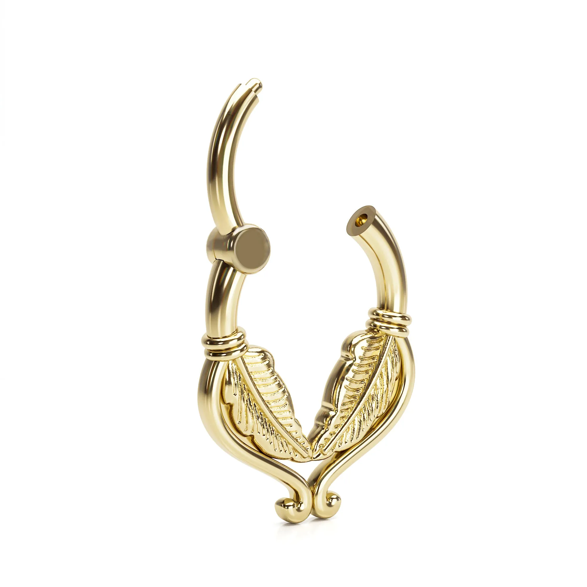 14K Gold Double Feather Septum Ring