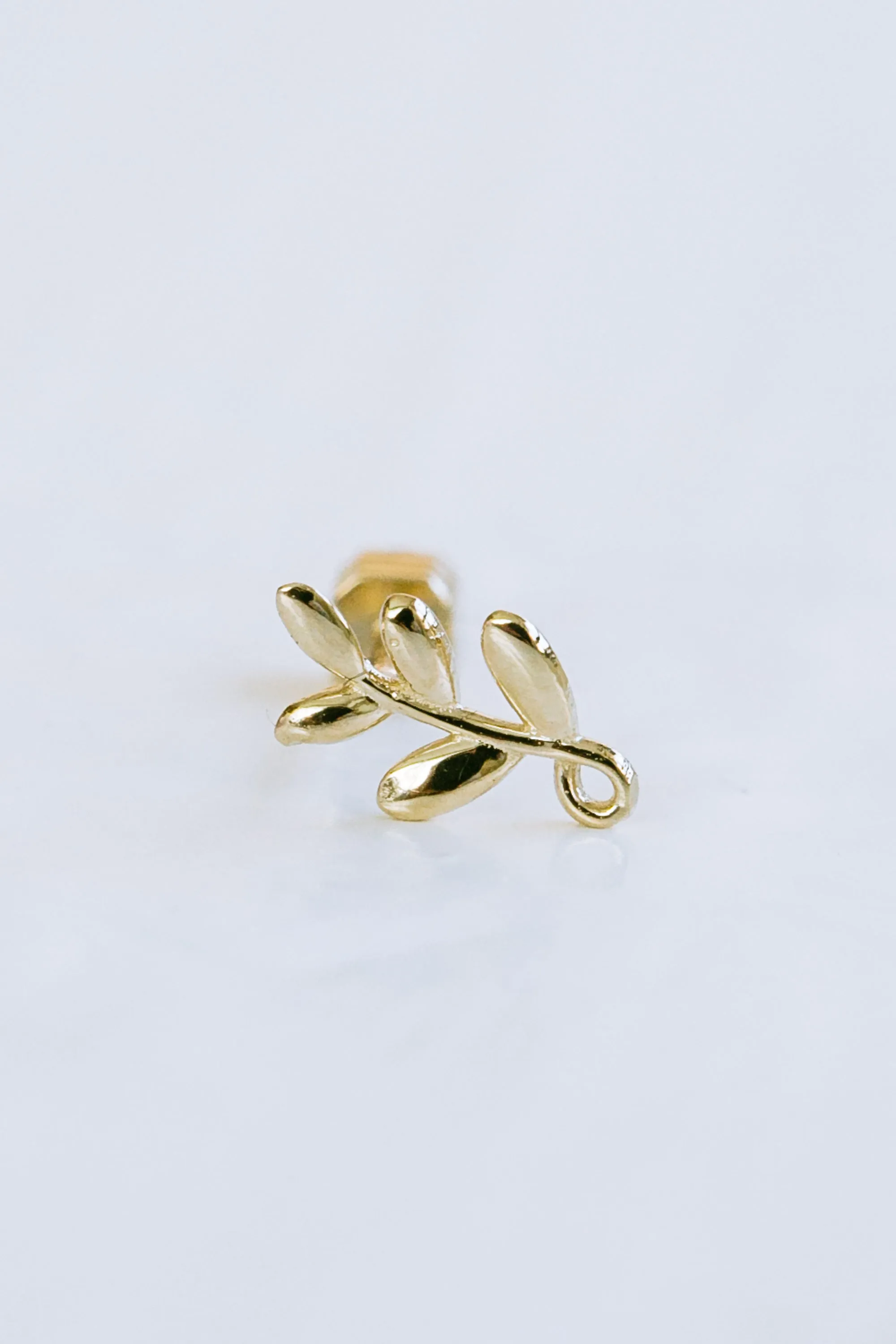 14K GOLD JEWELRY MINIMALIST DELICATE SIMPLE LEAF BARBELL EAR STUD EARRING PIERCING