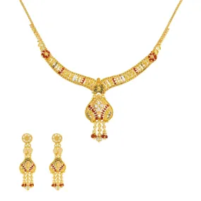 22K Yellow Gold Meenakari Necklace & Earring Set