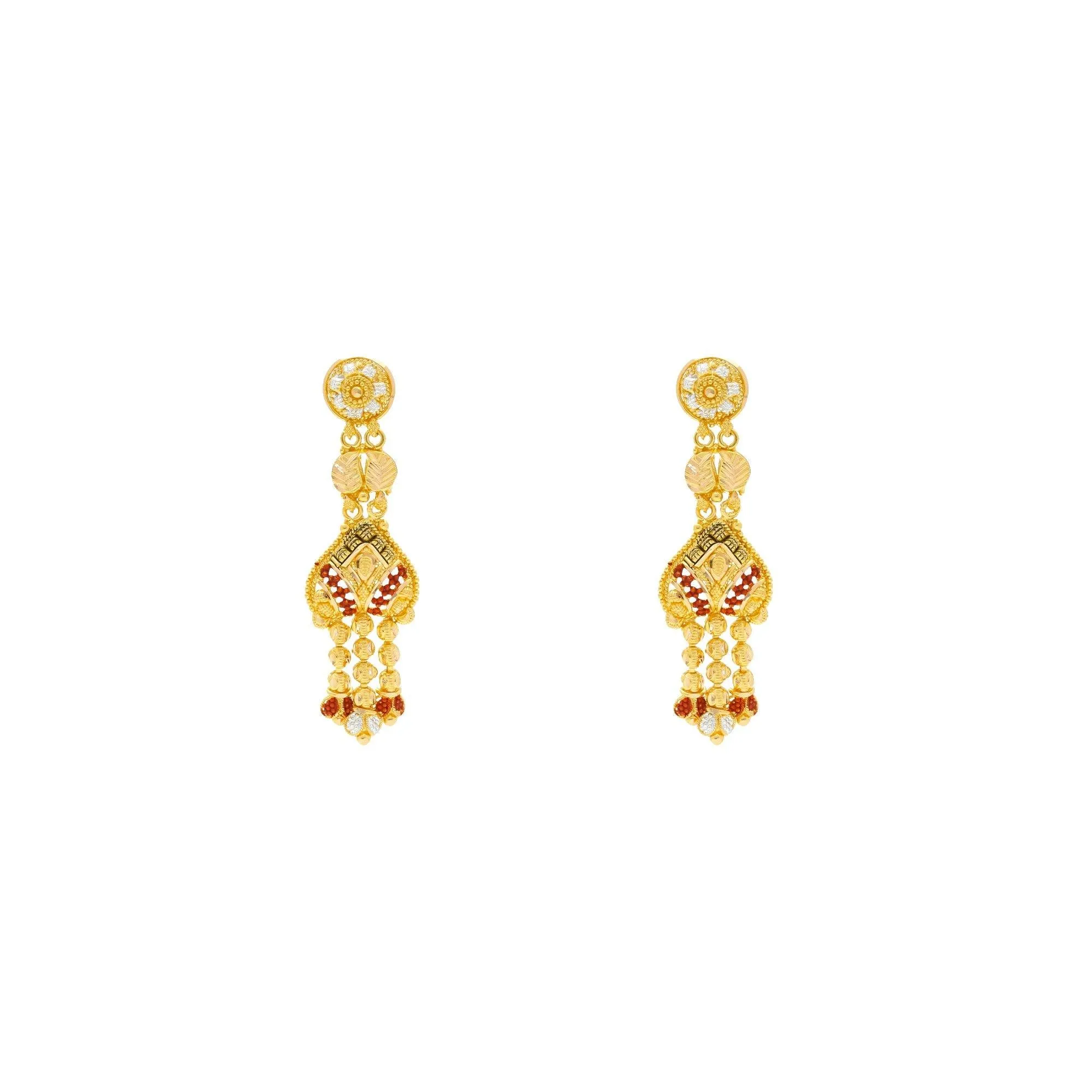 22K Yellow Gold Meenakari Necklace & Earring Set