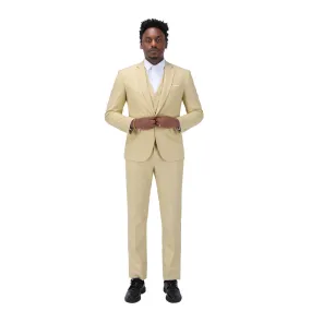 3-Piece One Button Formal Suit Beige Suit