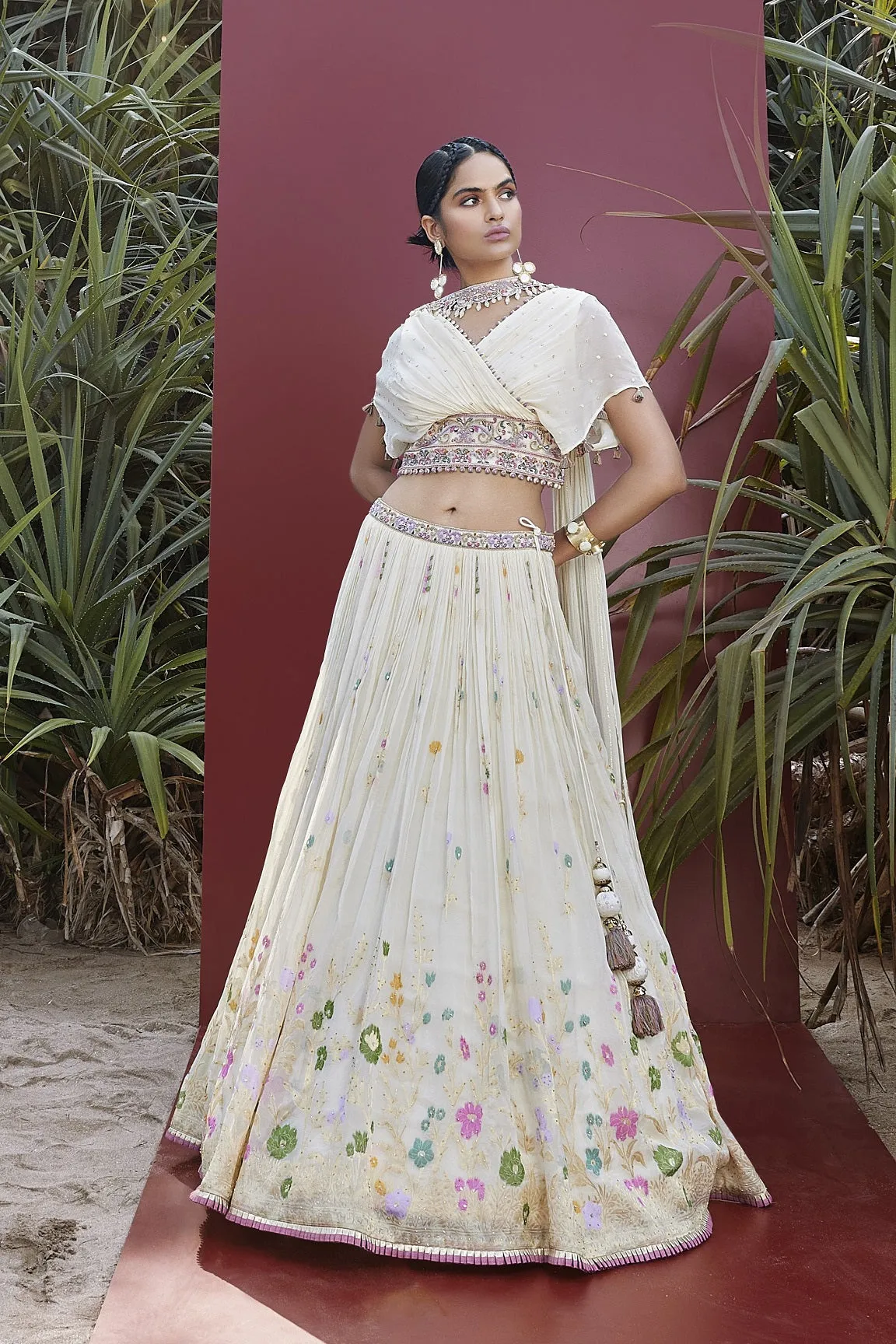 310073 Off White Embroidered Contemporary Georgette Lehenga