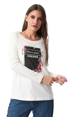 54012 Chase Your Dreams Printed Full Sleeves Tee Off White