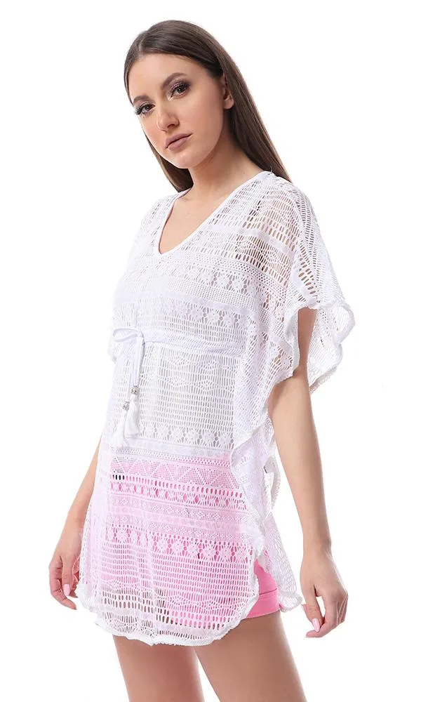 54341 White Slip On Perforated Top With Waist Drawstring