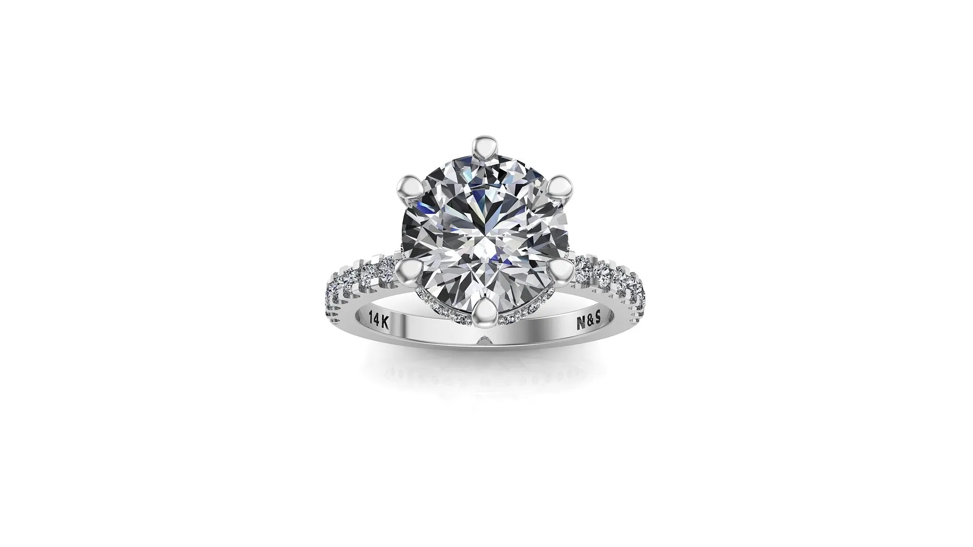 9mm (2.70ct) Rañe ForeverOne Round Moissanite Diamond Underhalo Engagement Ring 14K Gold MOENG020