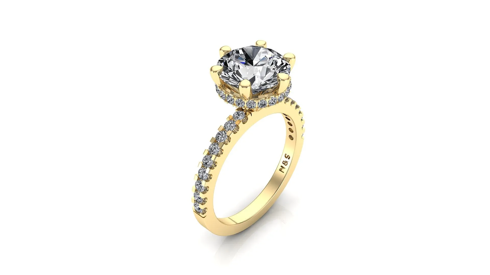 9mm (2.70ct) Rañe ForeverOne Round Moissanite Diamond Underhalo Engagement Ring 14K Gold MOENG020