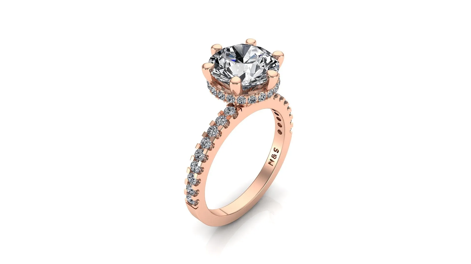 9mm (2.70ct) Rañe ForeverOne Round Moissanite Diamond Underhalo Engagement Ring 14K Gold MOENG020