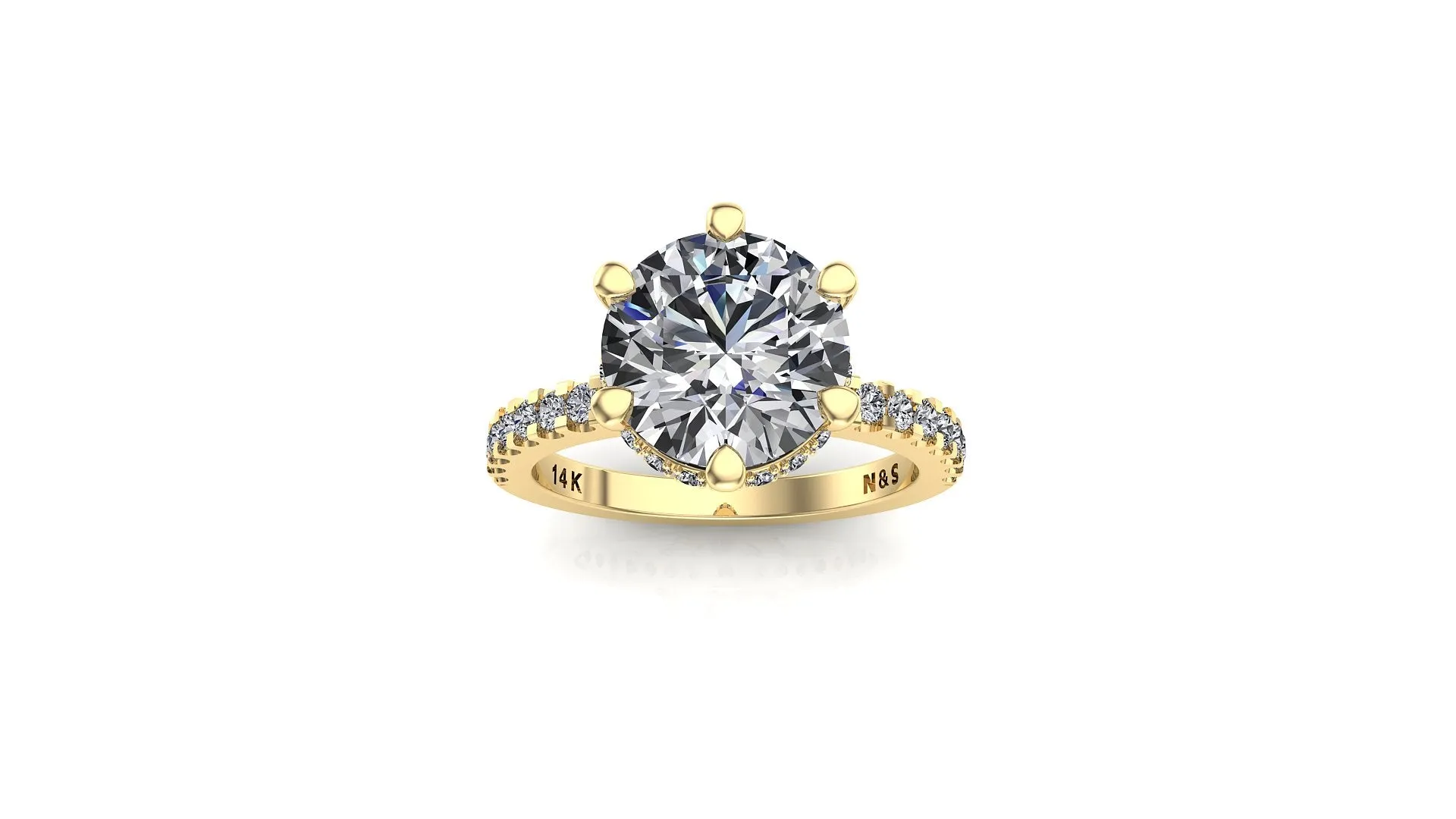 9mm (2.70ct) Rañe ForeverOne Round Moissanite Diamond Underhalo Engagement Ring 14K Gold MOENG020