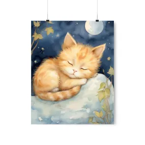 Adorable little sleeping cat Illustration, Nursery Print, Watercolor Art, Nursery Wall Decor, Lovable cat, Nursery Decor, Nursery Wall Art,