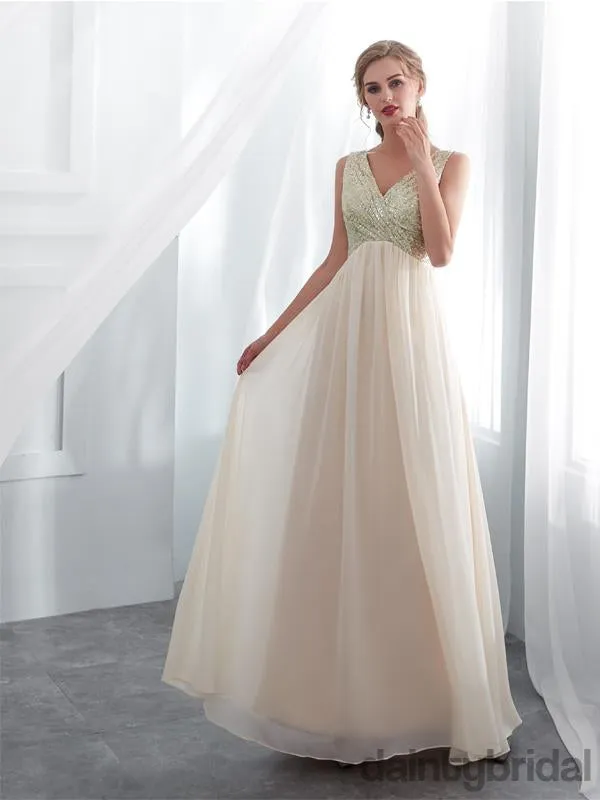 Affordable v-ncek A-line sleeveless chiffon floor length weeding dress. DB093