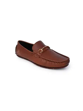 Alberto Torresi Tan Round Toe Loafers With Metal Accent