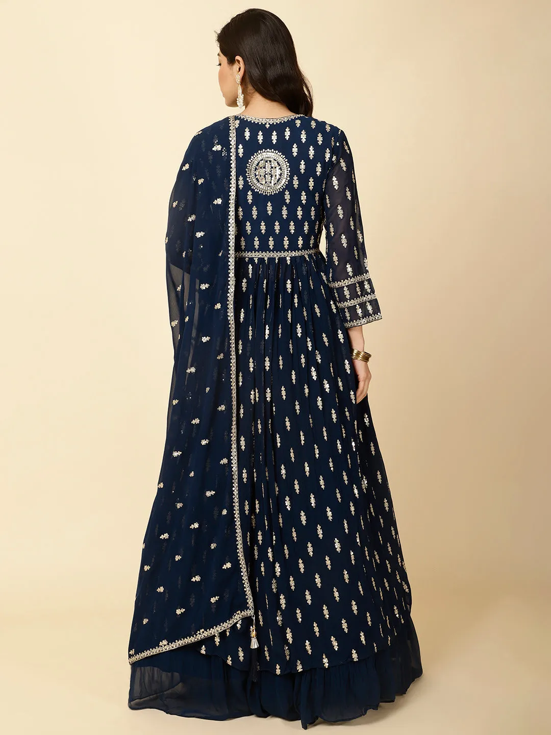 All Over Sequence Work Georgette Kurta With Skirt & Dupatta