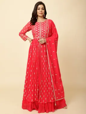 All Over Sequence Work Georgette Kurta With Skirt & Dupatta