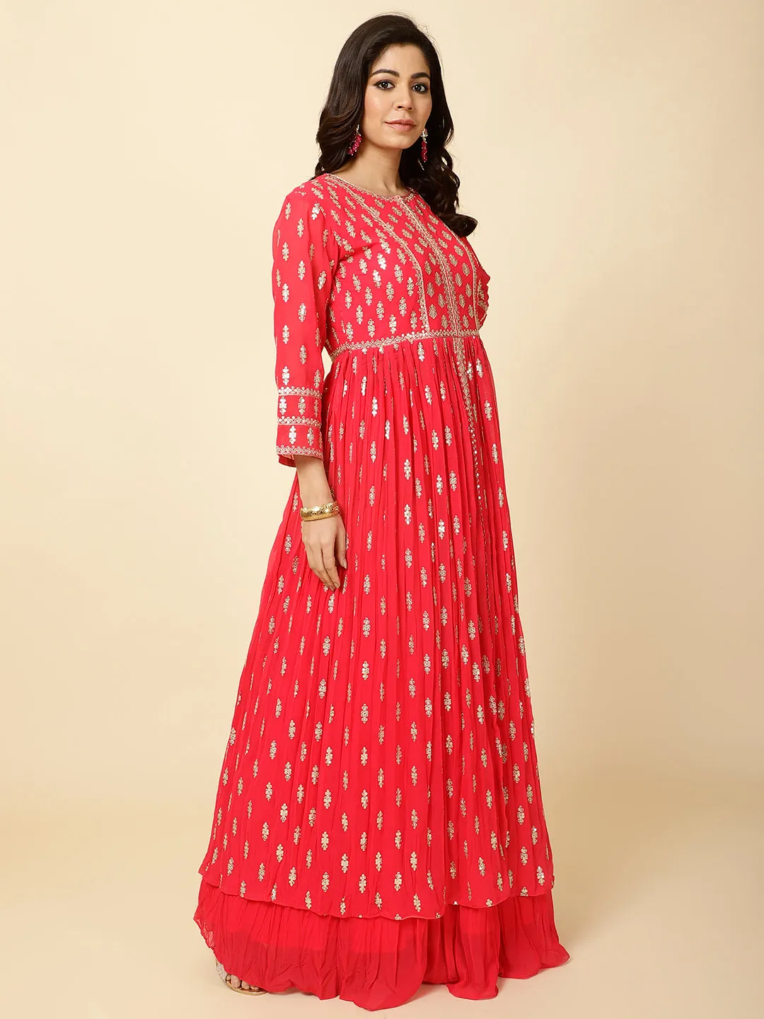 All Over Sequence Work Georgette Kurta With Skirt & Dupatta