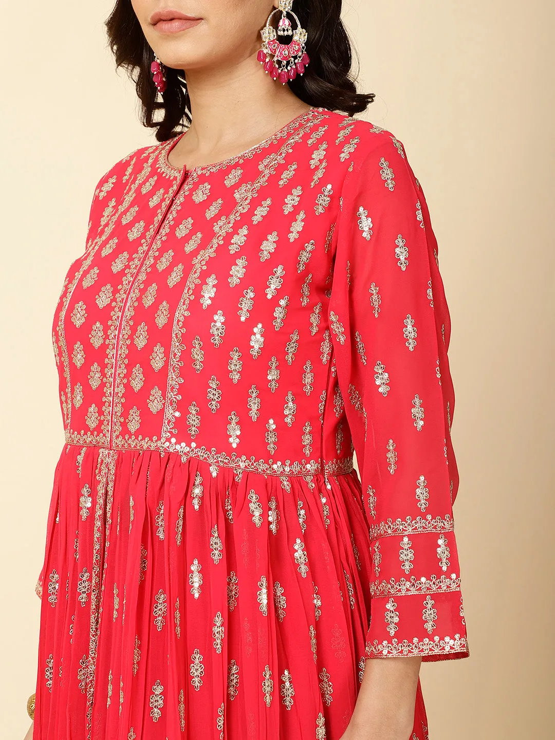 All Over Sequence Work Georgette Kurta With Skirt & Dupatta