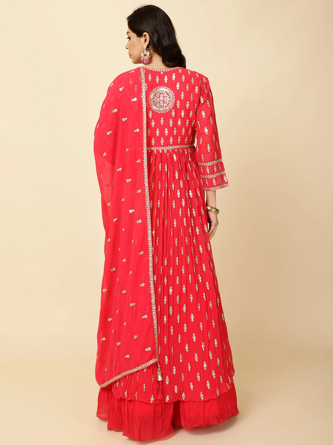 All Over Sequence Work Georgette Kurta With Skirt & Dupatta