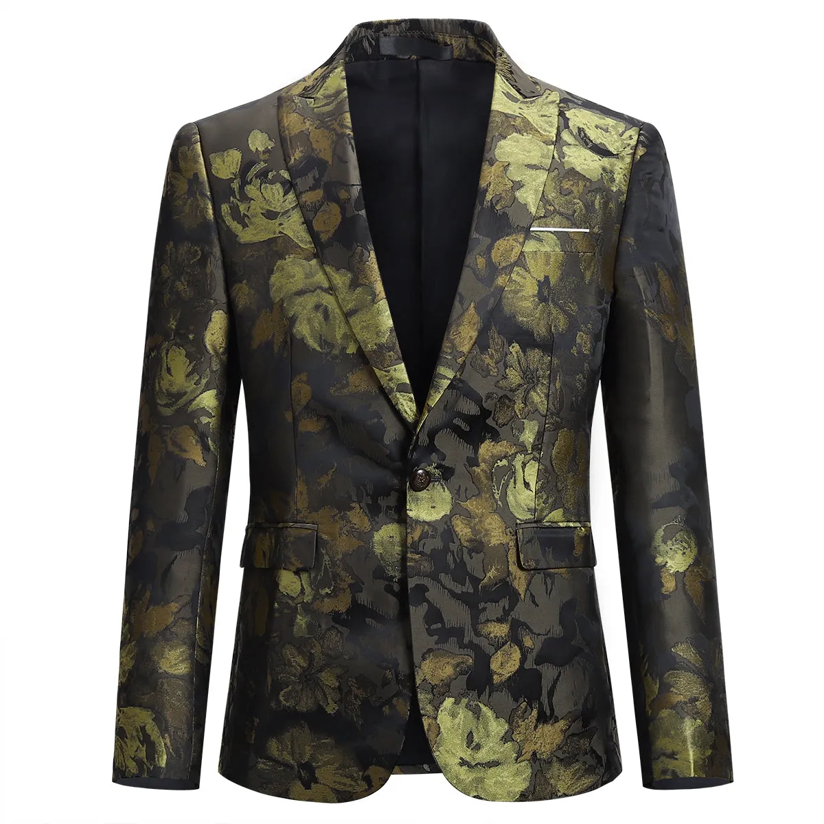 Allover Floral Print Suit 3-Piece Olive Suit