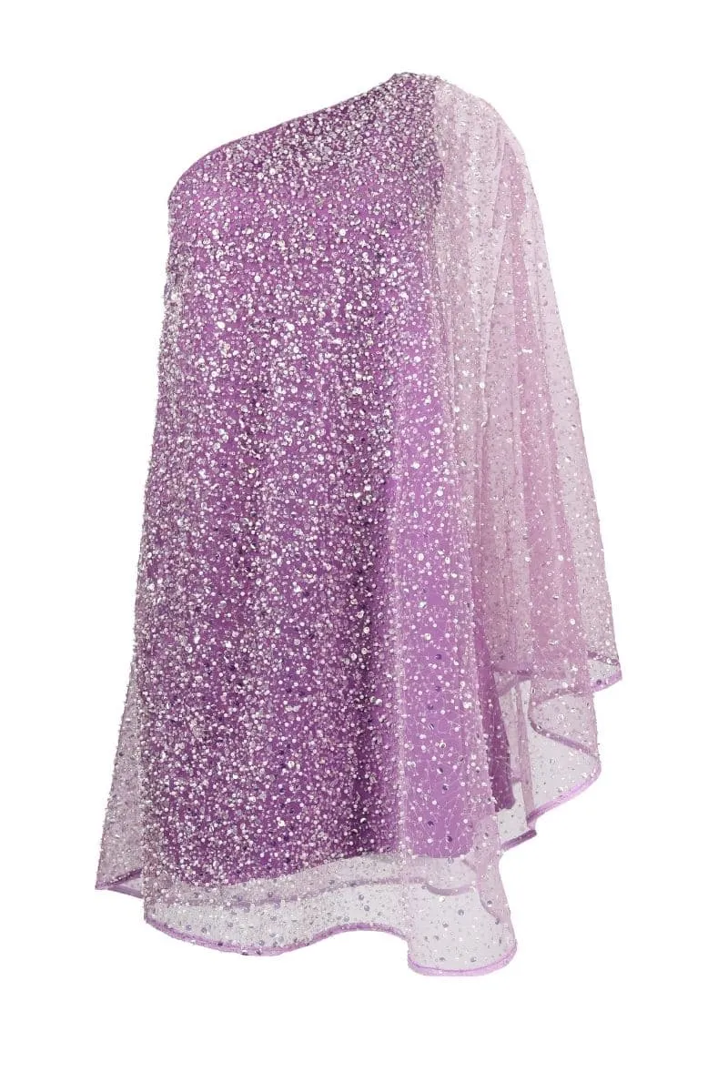 AMETHYST ONE SHOULDER SEQUINED MINI DRESS