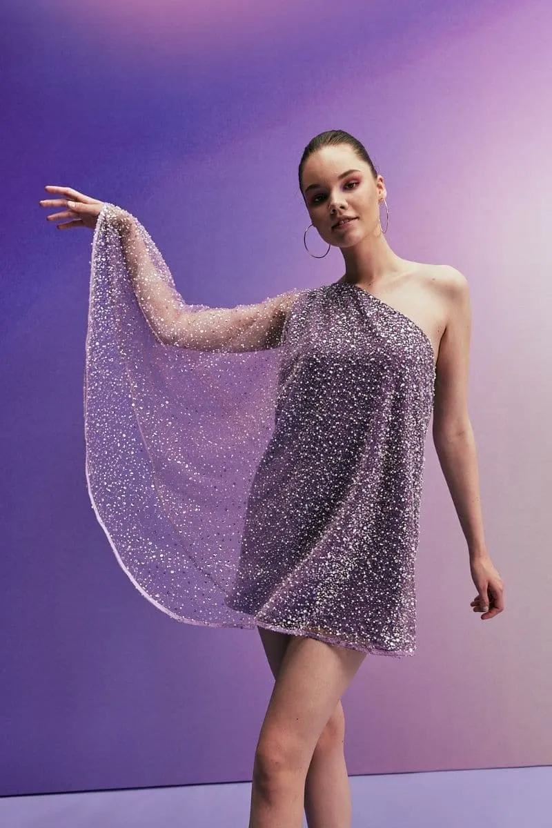 AMETHYST ONE SHOULDER SEQUINED MINI DRESS