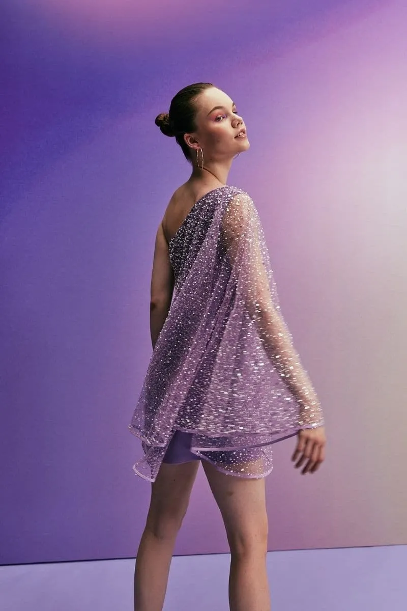 AMETHYST ONE SHOULDER SEQUINED MINI DRESS