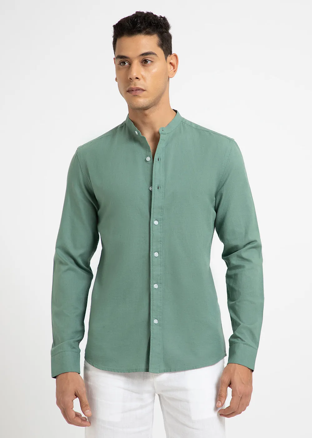 Atlantis Green Cotton Linen Shirt