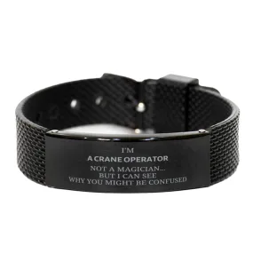 Badass Crane Operator Gifts, I'm Crane Operator not a magician, Sarcastic Black Shark Mesh Bracelet for Crane Operator Birthday Christmas for  Men, Women, Friends, Coworkers