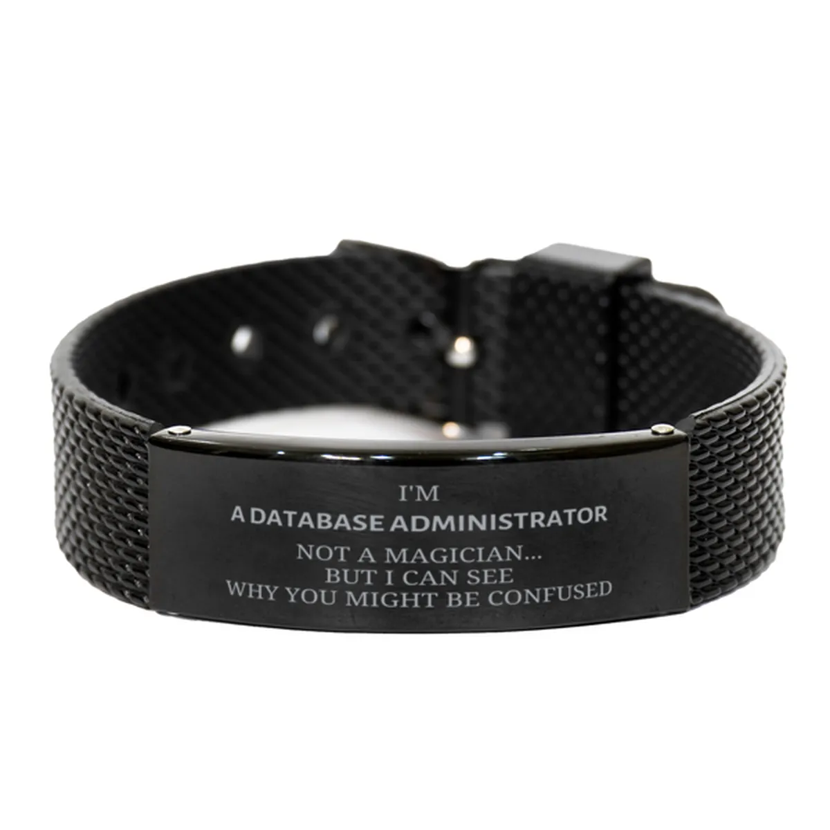 Badass Database Administrator Gifts, I'm Database Administrator not a magician, Sarcastic Black Shark Mesh Bracelet for Database Administrator Birthday Christmas for  Men, Women, Friends, Coworkers