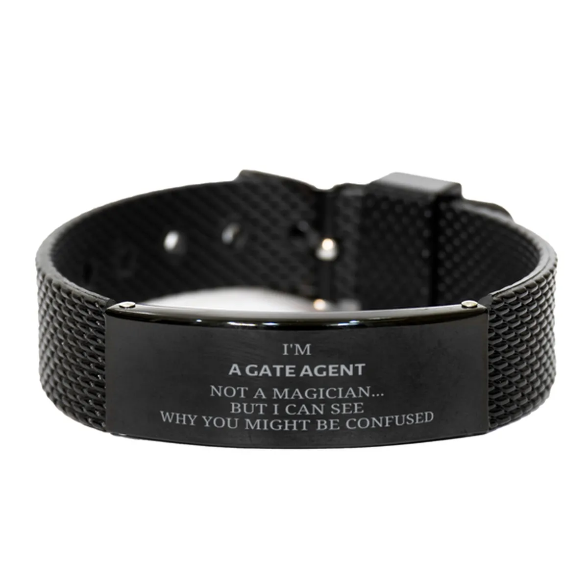 Badass Gate Agent Gifts, I'm Gate Agent not a magician, Sarcastic Black Shark Mesh Bracelet for Gate Agent Birthday Christmas for  Men, Women, Friends, Coworkers