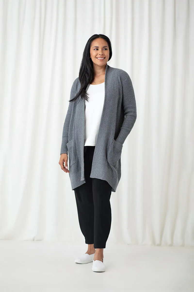 Basket Stitch Cardigan | Melange Light Grey