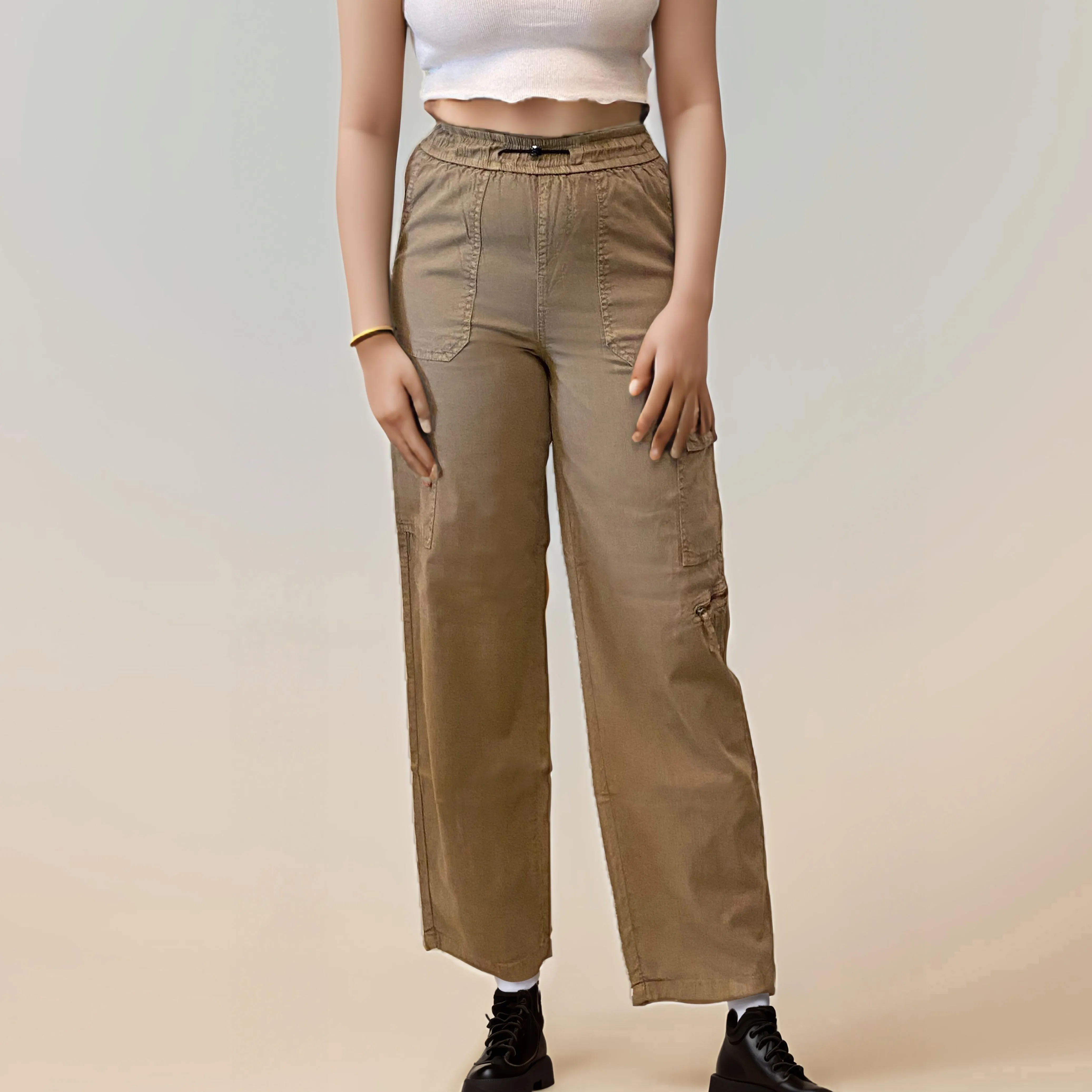 Beige Straight Cargo Pants