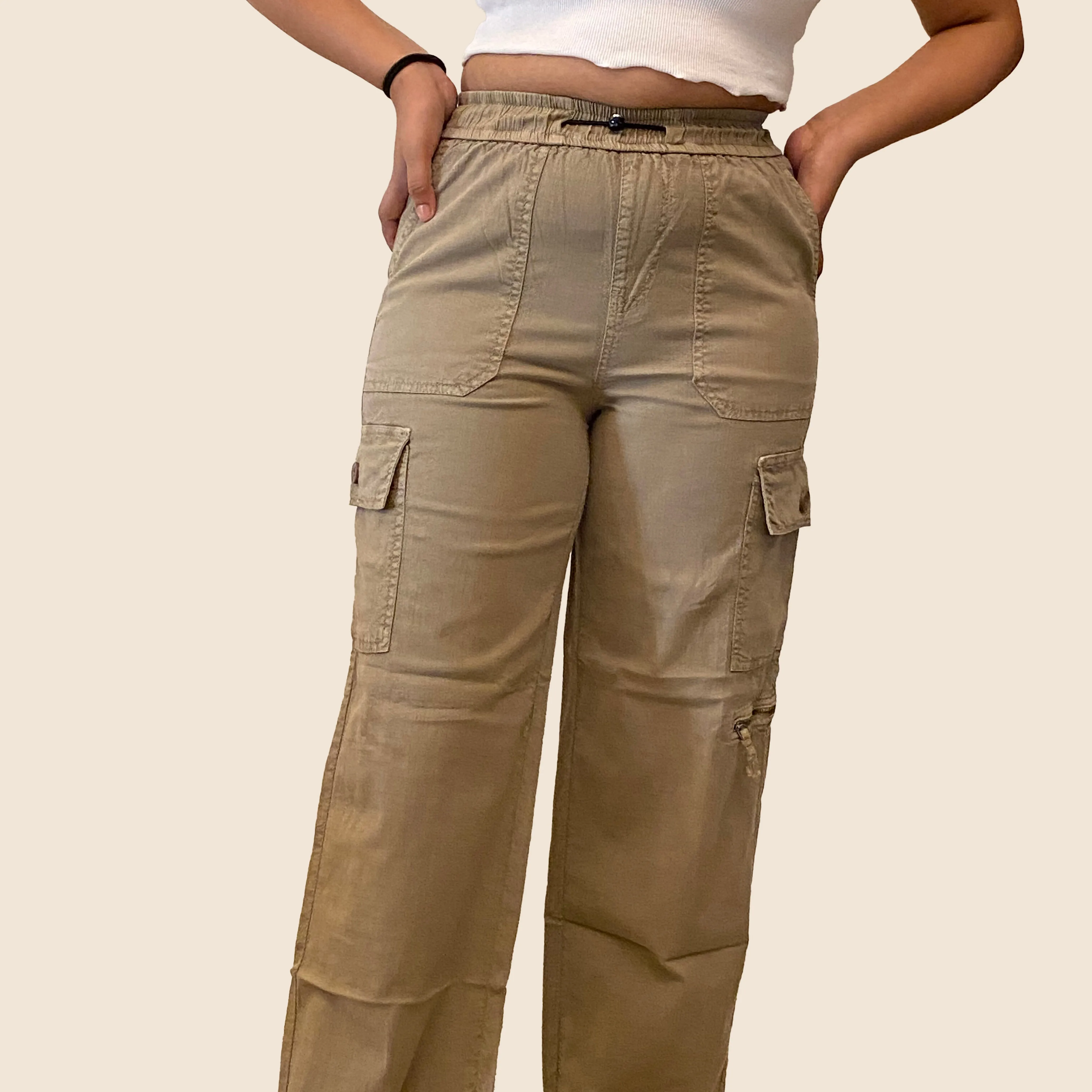 Beige Straight Cargo Pants