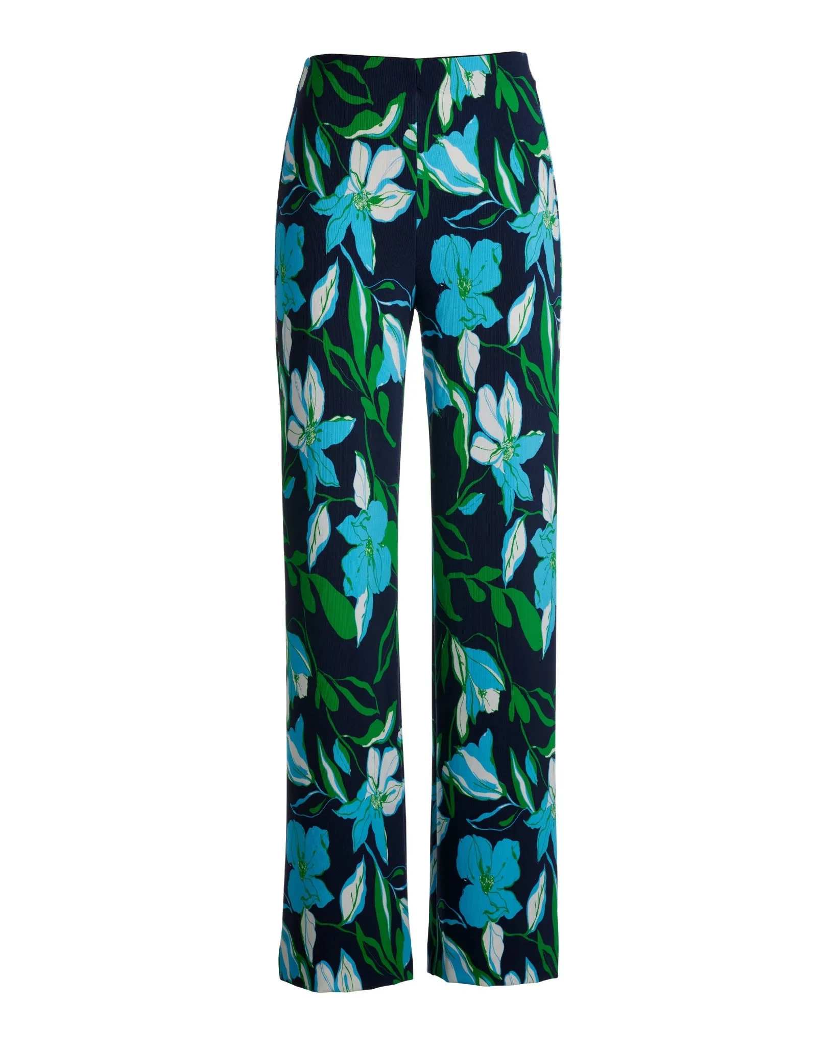 Beyond Travel Summer Lilies Navy Print High Rise Palazzo Pant Maritime Navy/Fern Green