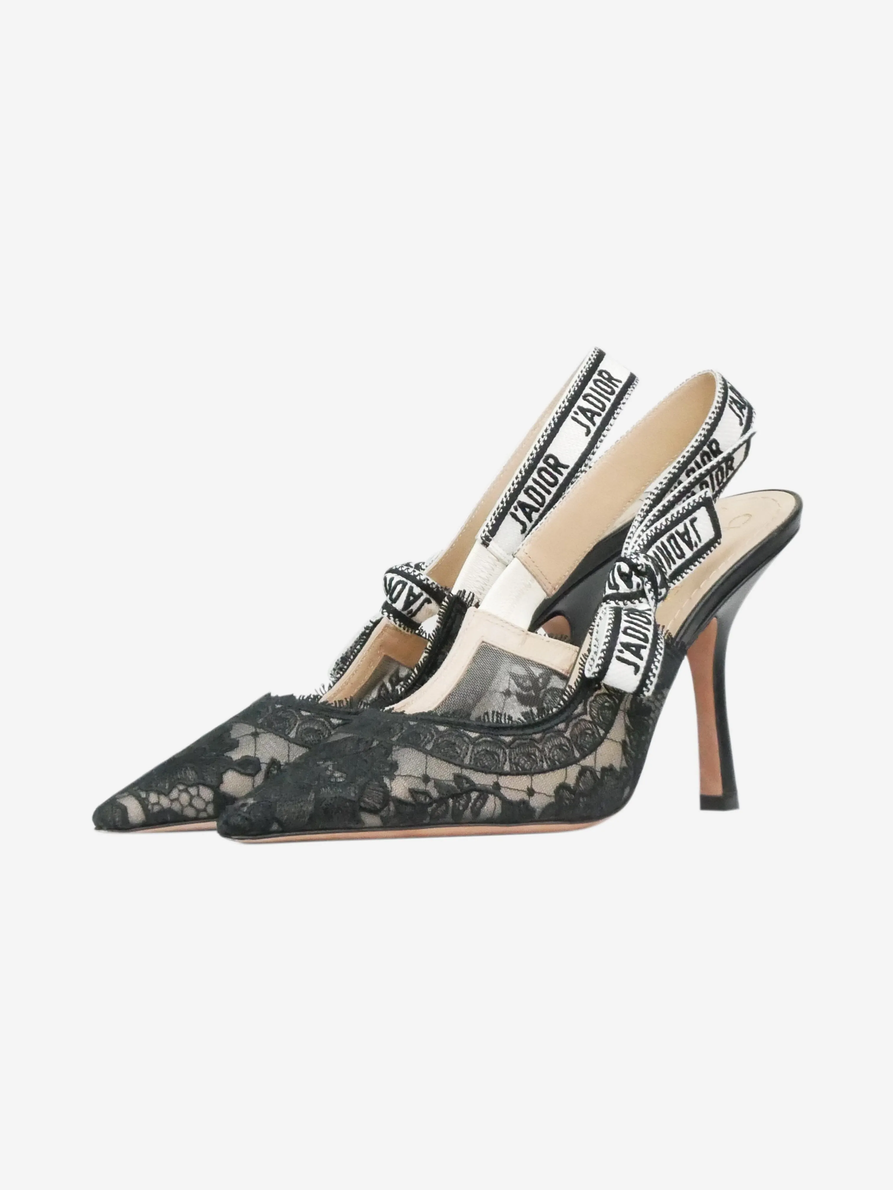 Black J'adior floral lace slingbacks - size EU 37