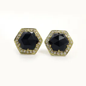 Black Onyx with CZ Silver Stud Earrings