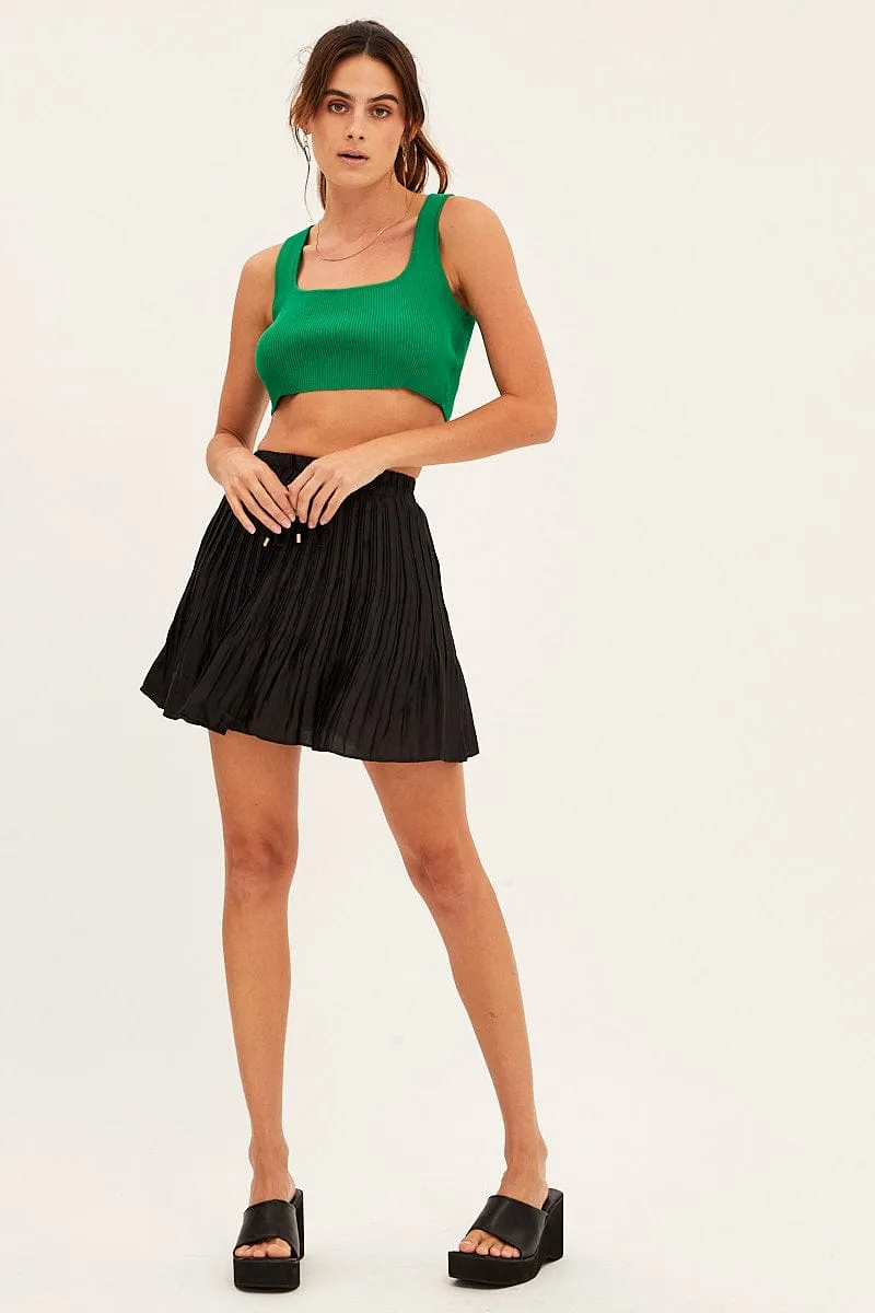 Black Pleated Skirt Mini Satin