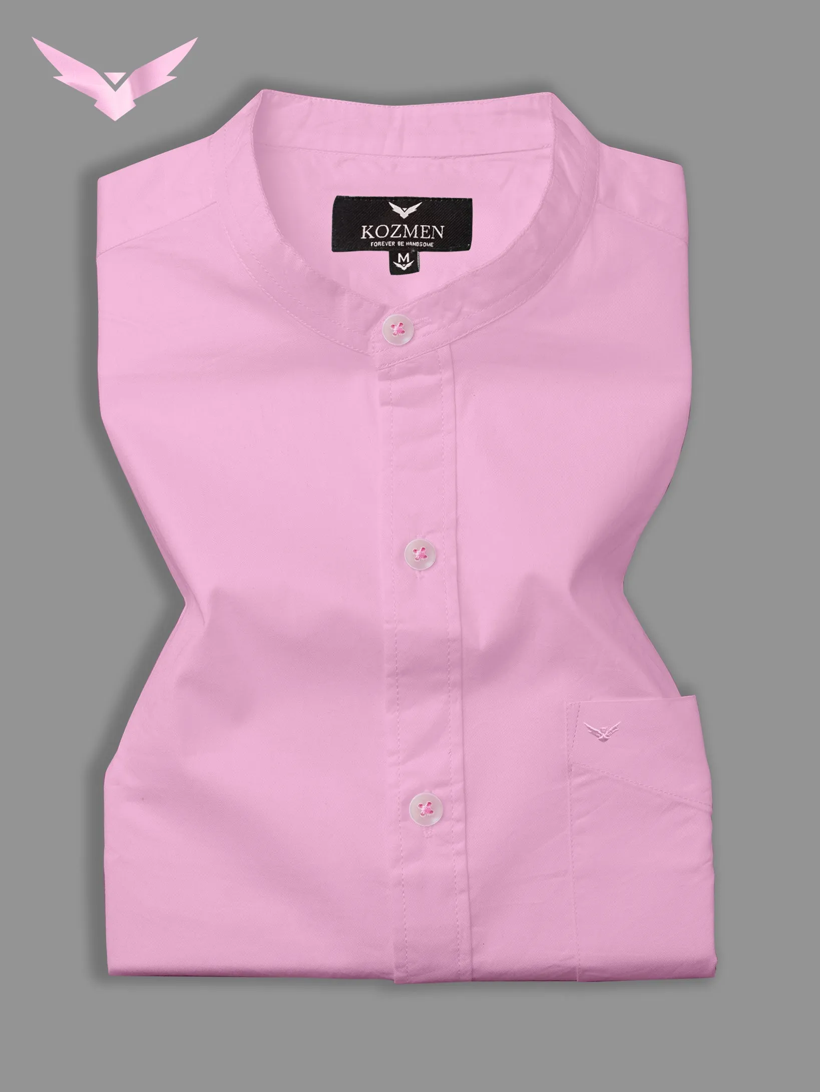 Blush Pink Premium Super Soft Solid Cotton Mandarin Collar Shirt