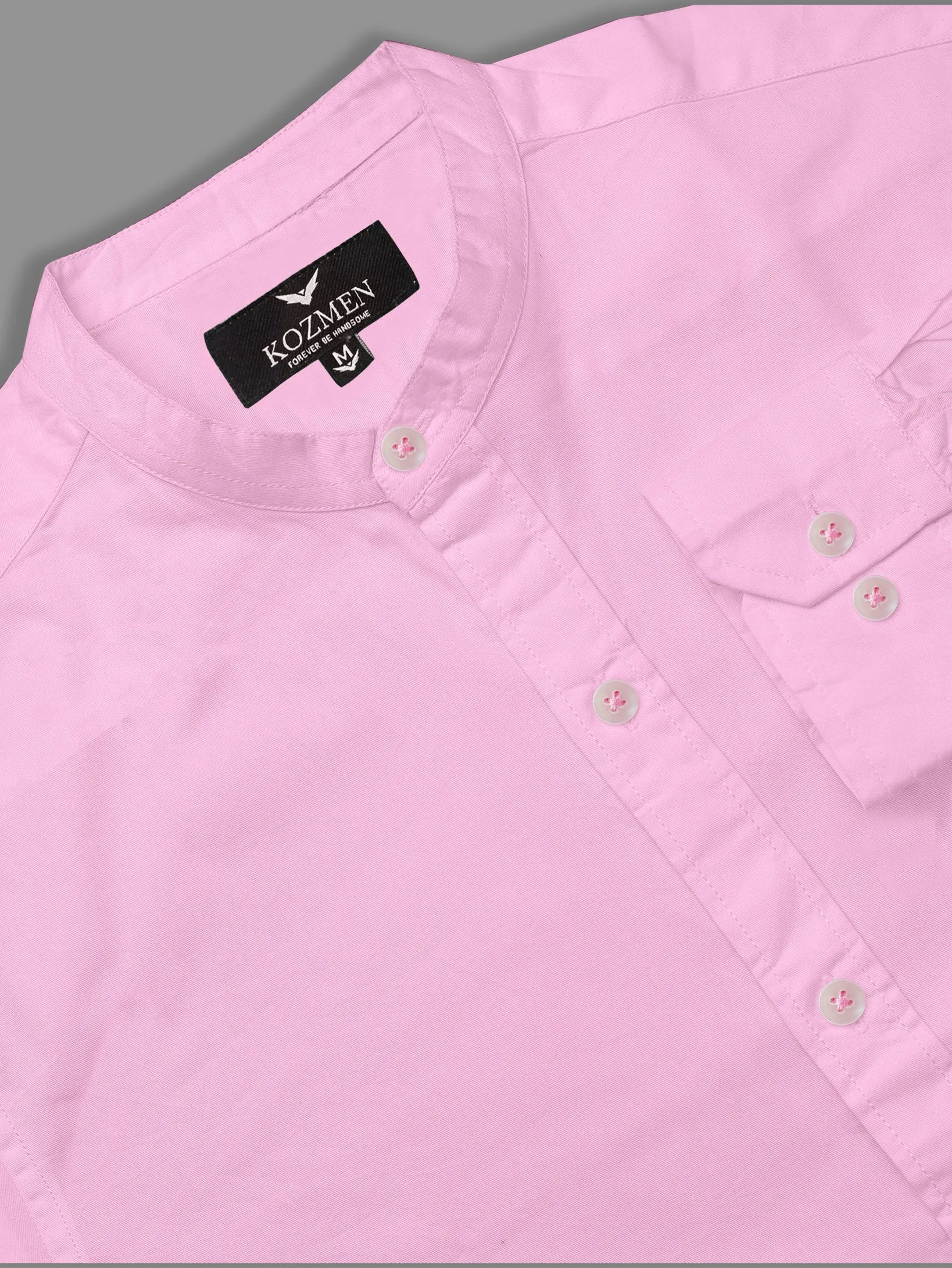 Blush Pink Premium Super Soft Solid Cotton Mandarin Collar Shirt