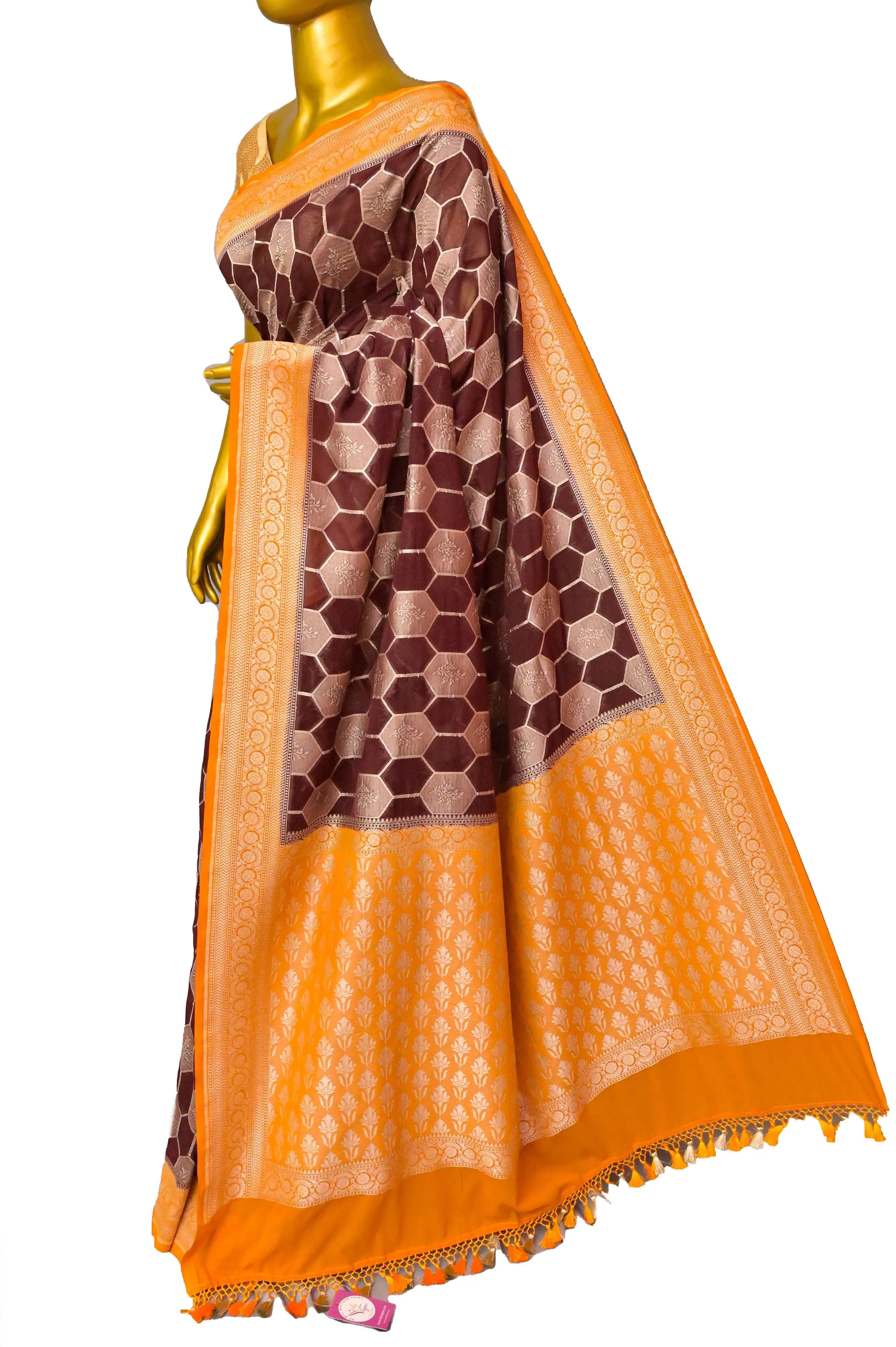 Brown Color Georgette Banarasi with Silver Zari Work