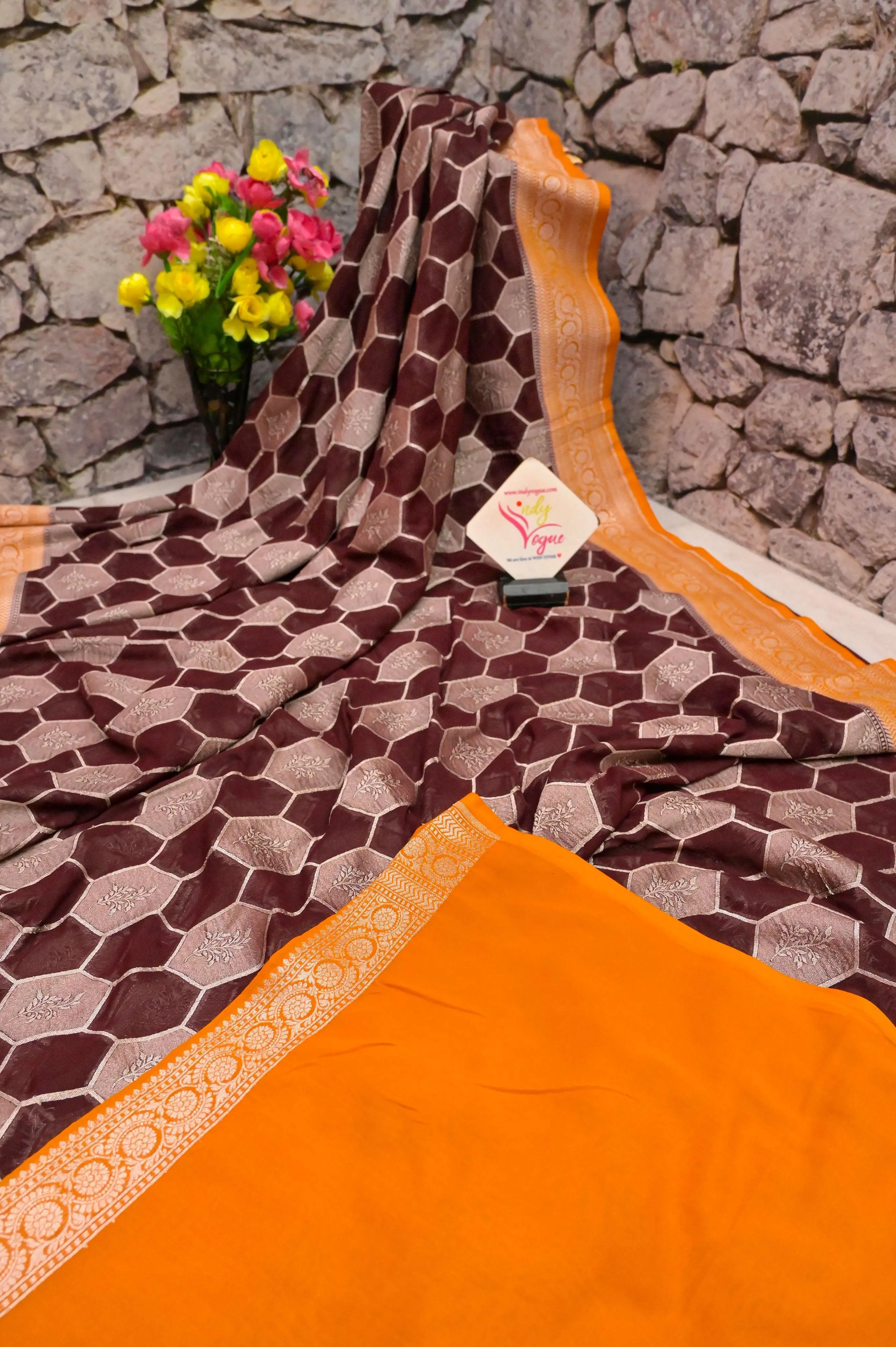 Brown Color Georgette Banarasi with Silver Zari Work