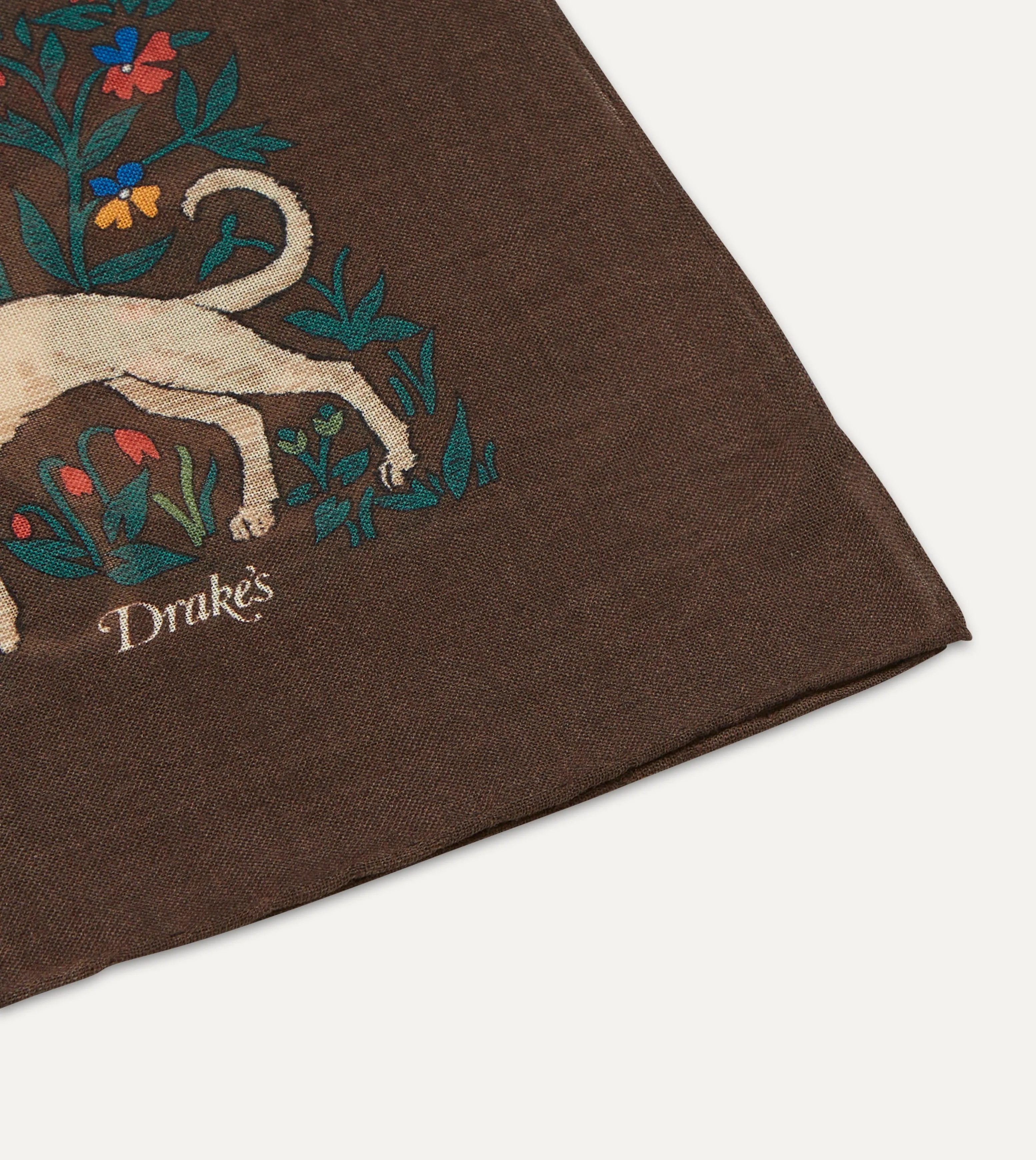 Brown Unicorn Print Wool-Silk Square Scarf