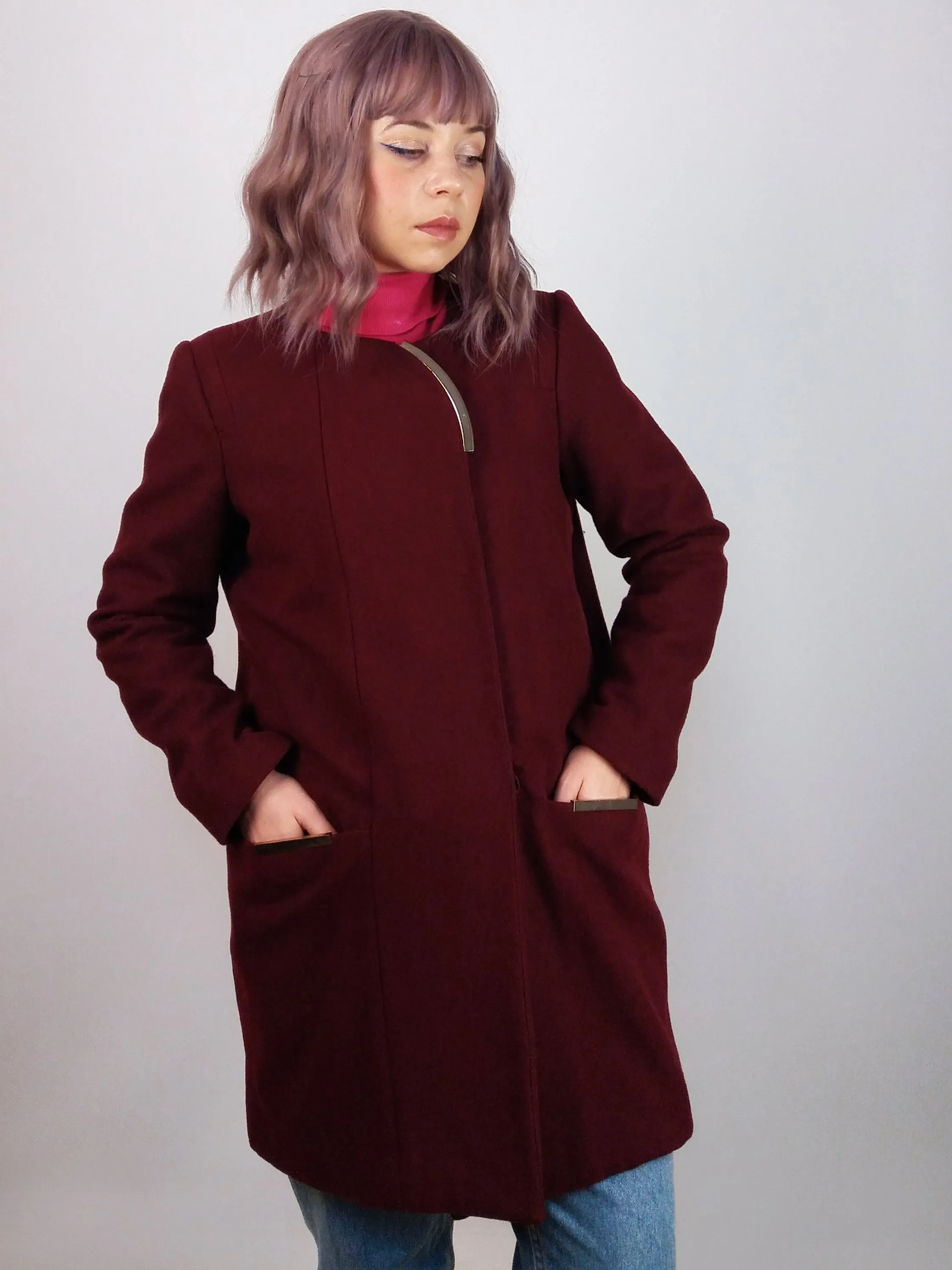 Burgundy Wool Coat - size S