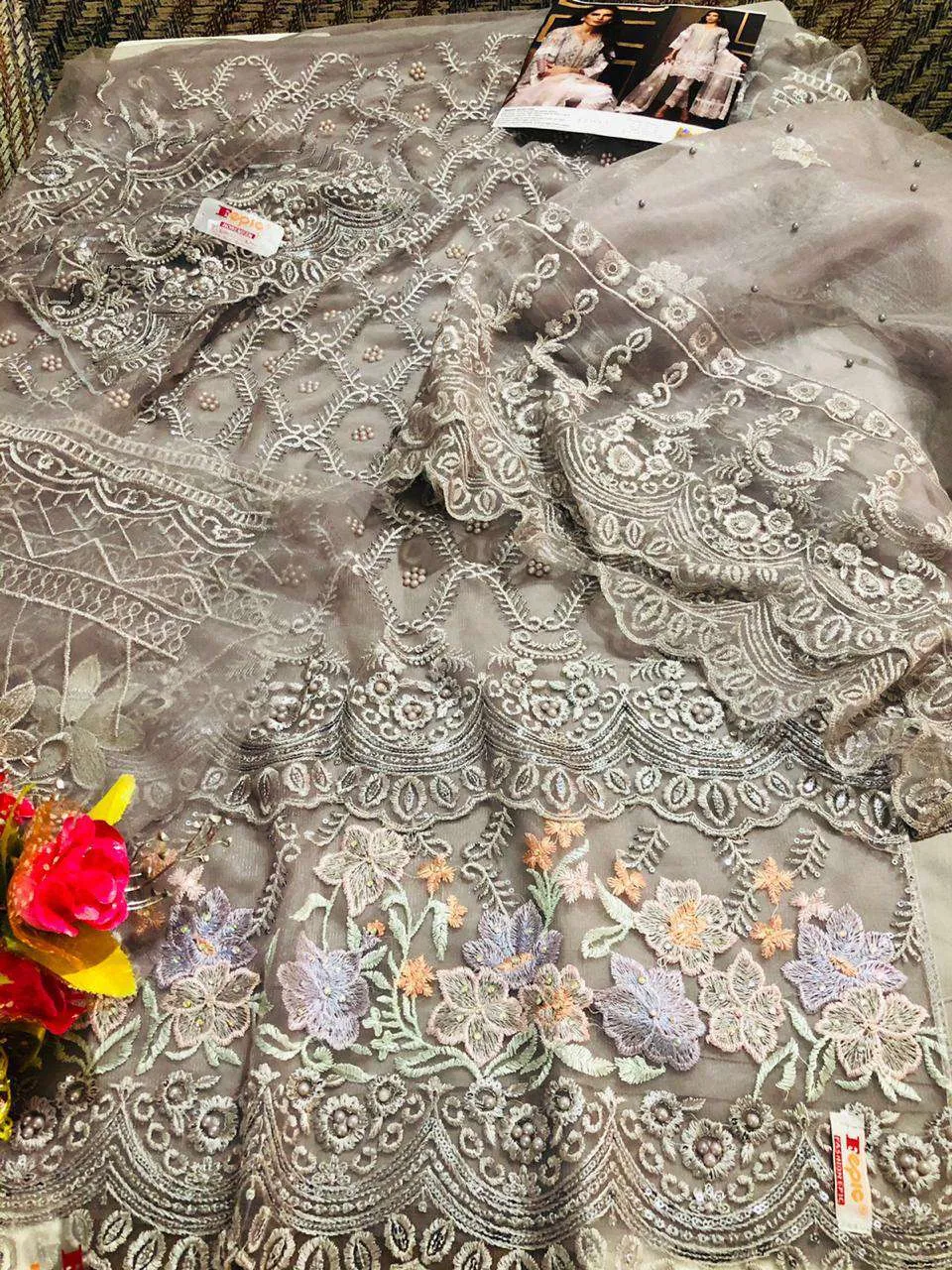 Butterfly Net with Heavy Embroidery and Hand Work Unstitched Pakistani Suits